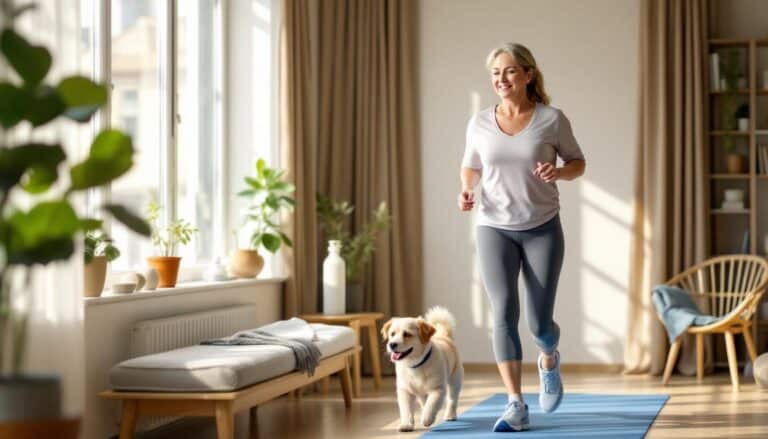 doe 5.000 stappen in 45 minuten gewoon thuis met deze gewrichtsvriendelijke wandelwork-out, perfect voor iedereen die op een zachte manier actief wil blijven.