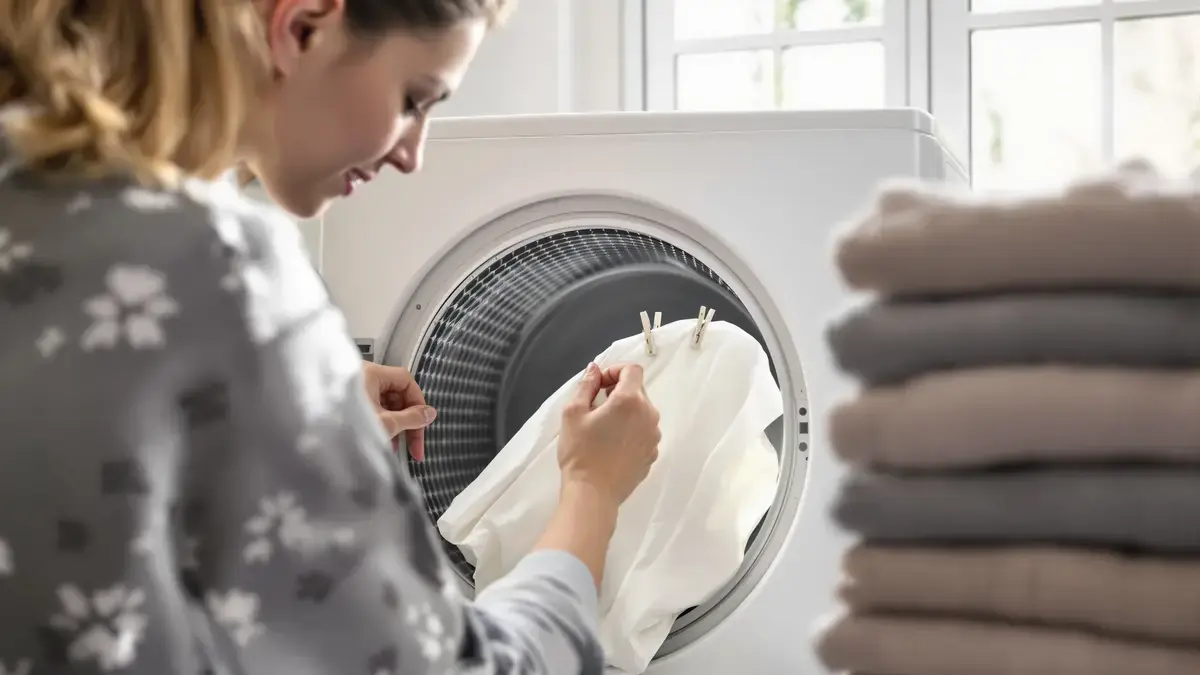 Deze tip met wasknijpers voorkomt dat lakens in de droger samenklitten