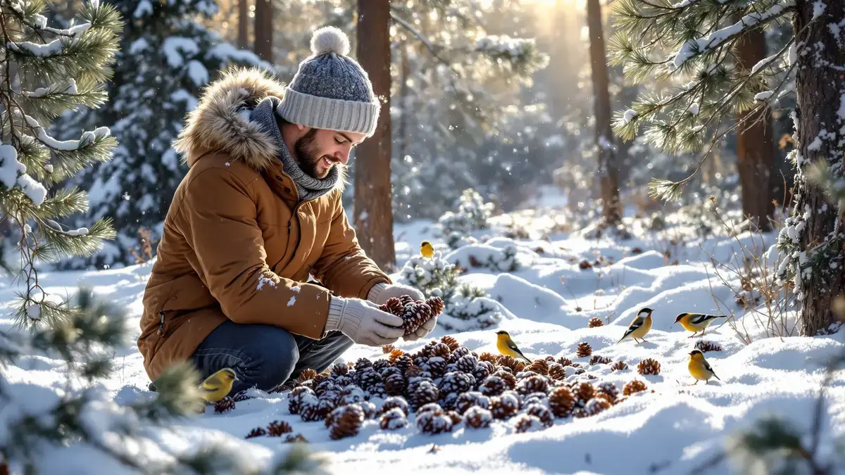 Een eenvoudige tip met dennenappels helpt vogels echt de kou te overleven