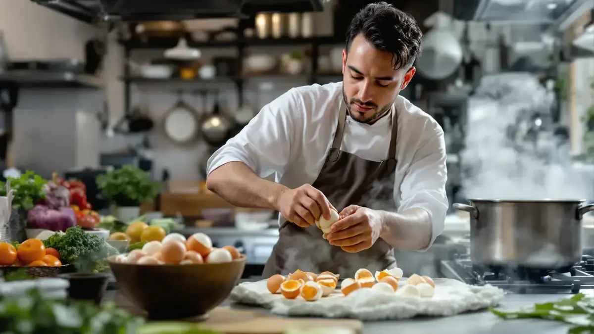 Koks gebruiken allemaal dezelfde beweging om eieren moeiteloos te pellen zonder dat ze breken