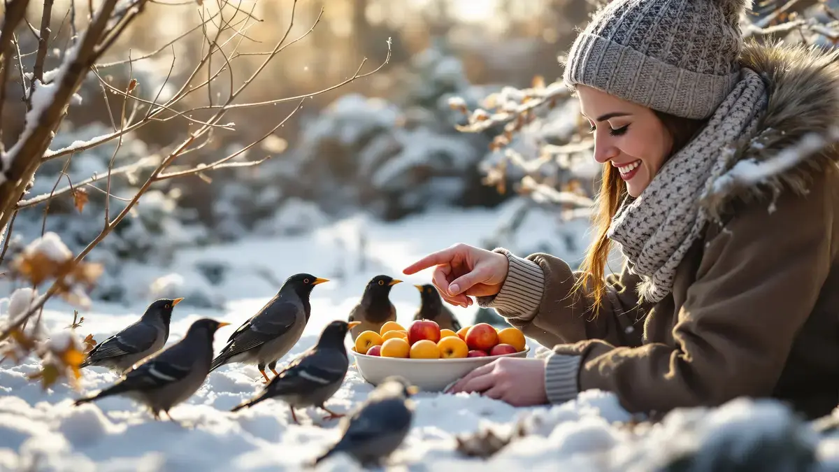 In de winter verandert een precies gebaar merels in trouwe liefhebbers van de tuinvruchten